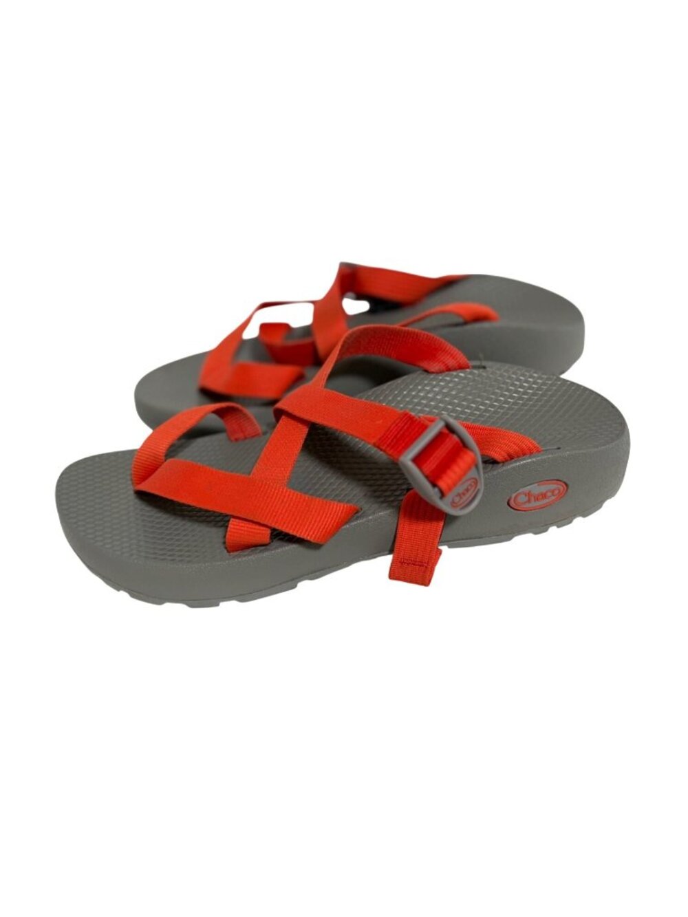 Chaco Womens 10 Gray Orange Strappy Slip On Sandals Shoes Toe Strap